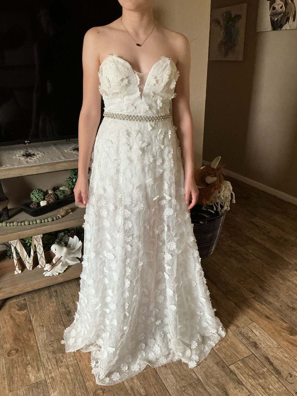 BHLDN Floral Applique Wedding Dress White